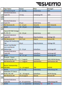 tävlingskalender 2016